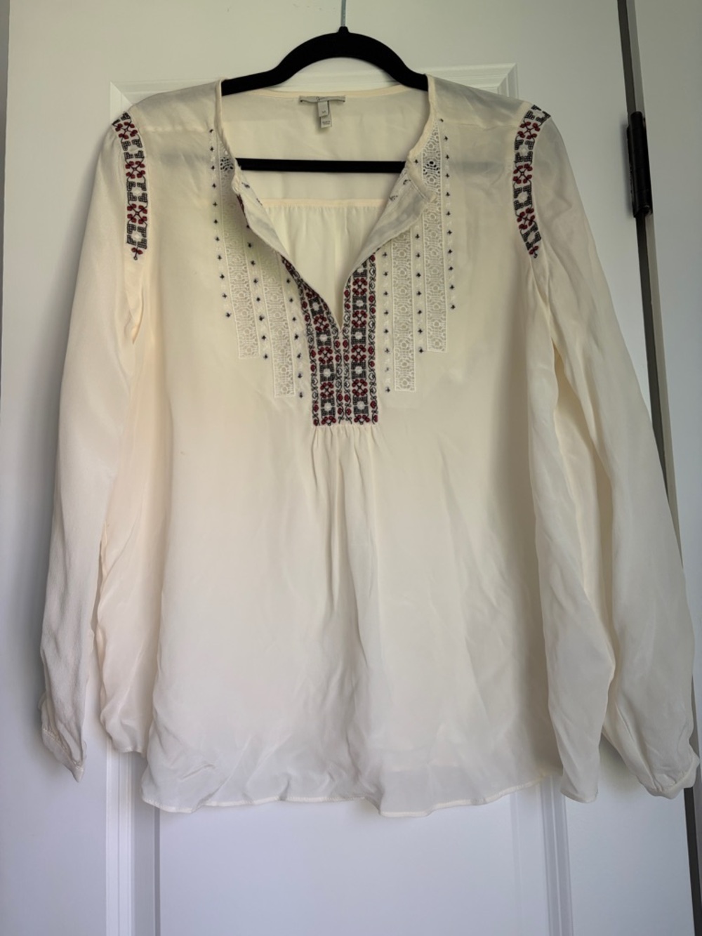 Joie Woven Embroidered Ivory Peasant Blouse - Women Tops